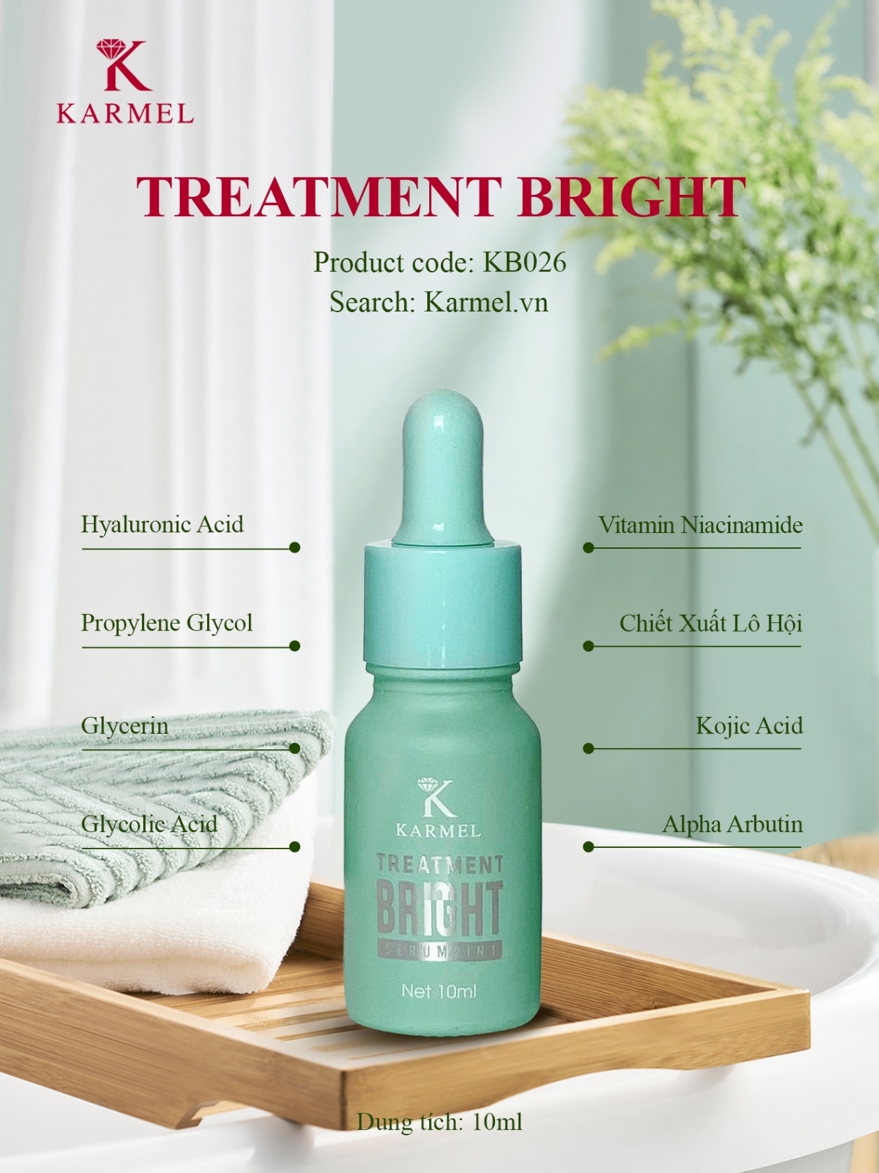 Tinh chất mờ thâm sạm nám sáng da Karmel Treatment Bright Serum - 10ml