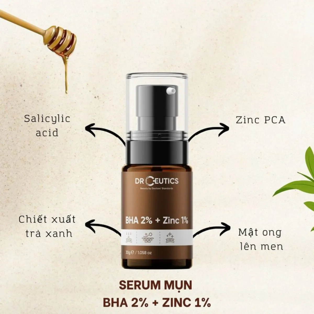 Serum làm giảm và ngừa mụn Dr Ceutics BHA 2% + Zinc 1% 30 ml