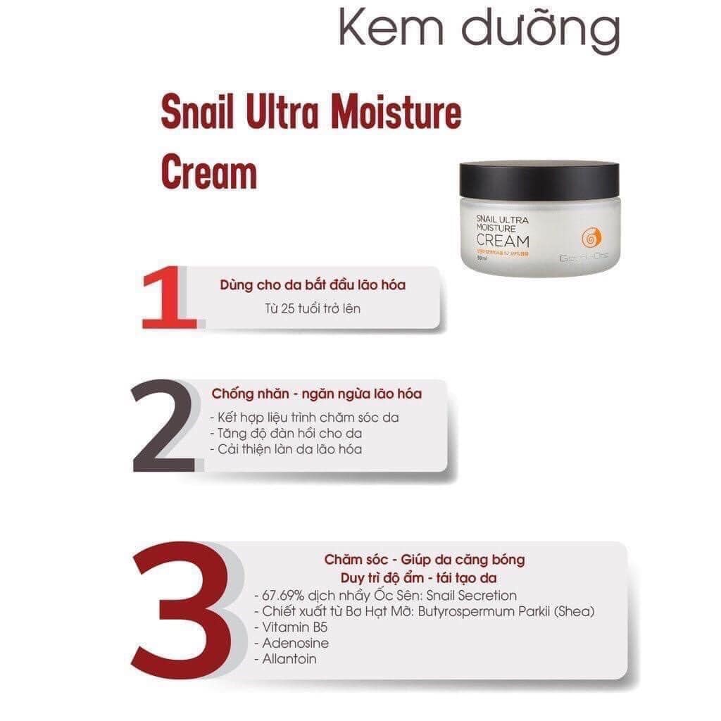 Kem dưỡng chống lão hoá da ốc sên Snail Ultra Moisture Cream GoodnDoc 50ml