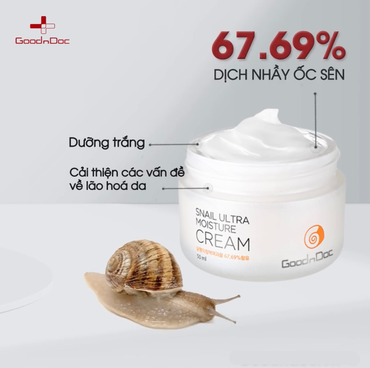 Kem dưỡng chống lão hoá da ốc sên Snail Ultra Moisture Cream GoodnDoc 50ml