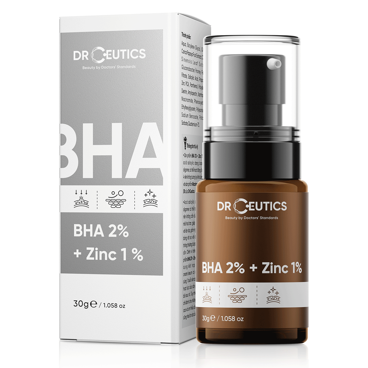 Serum làm giảm và ngừa mụn Dr Ceutics BHA 2% + Zinc 1% 30 ml