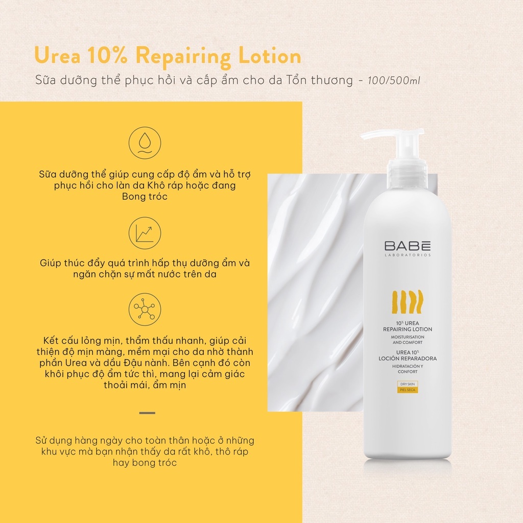 Kem dưỡng ẩm Babe toàn thân cho da khô Babe 10% Urea Repairing Lotion