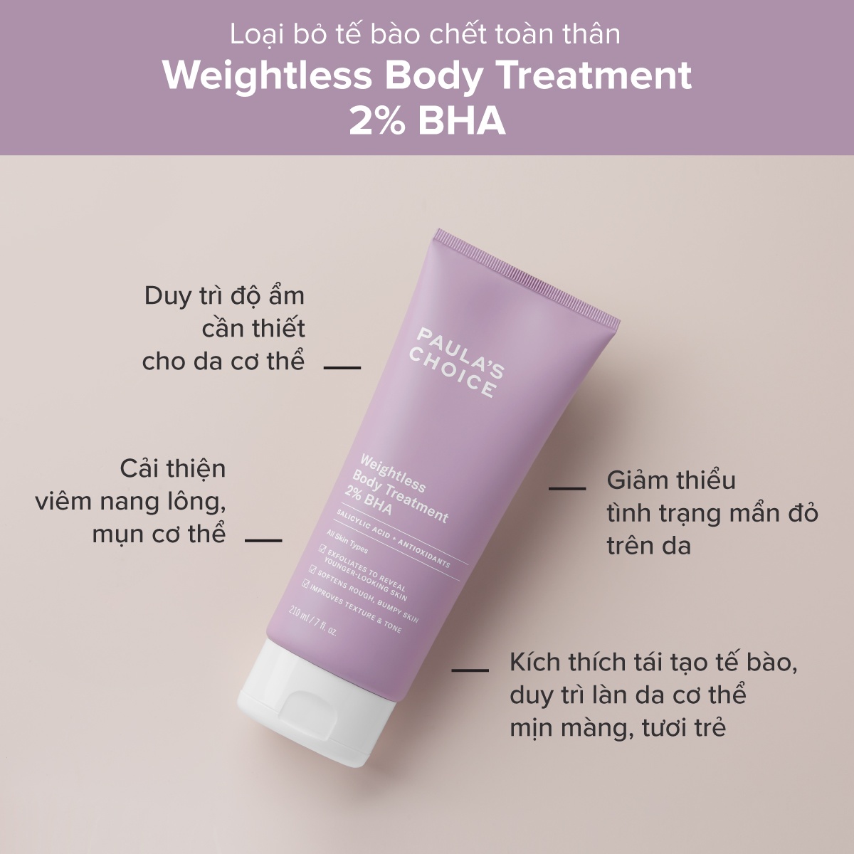 Kem Dưỡng Thể Tẩy Tế Bào Chết Thu Nhỏ Lỗ Chân Lông Paula's Choice Weightless Body Treatment 2% BHA 210ml