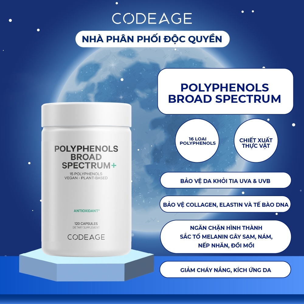 Viên uống trẻ hóa và bảo vệ da phổ rộng Codeage Polyphenols Broad Spectrum