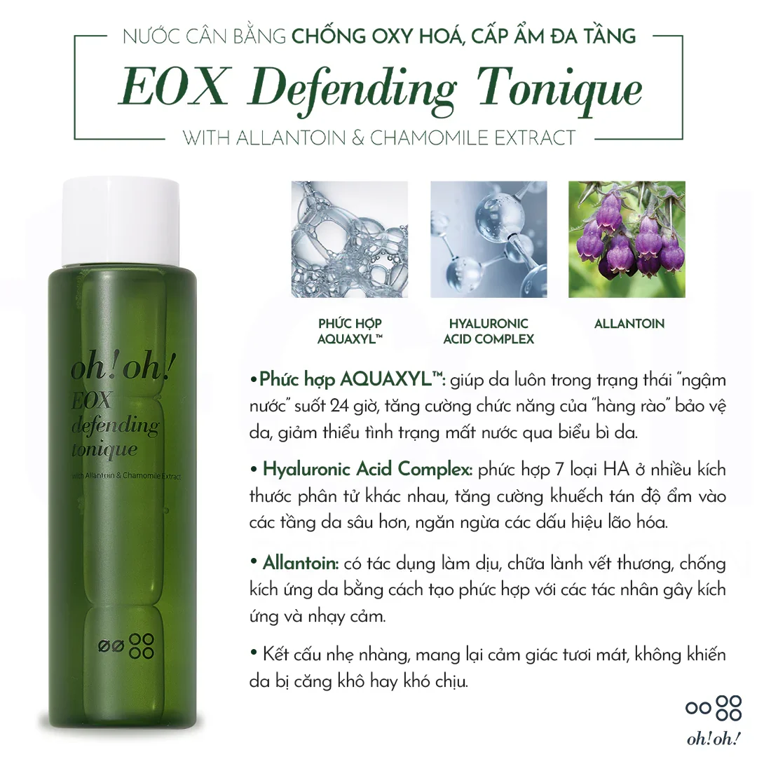 Nước cân bằng làm sạch và chống oxy hoá ohoh EOX Defending Tonique (with Allantoin & Chamomile Extract) 150ml