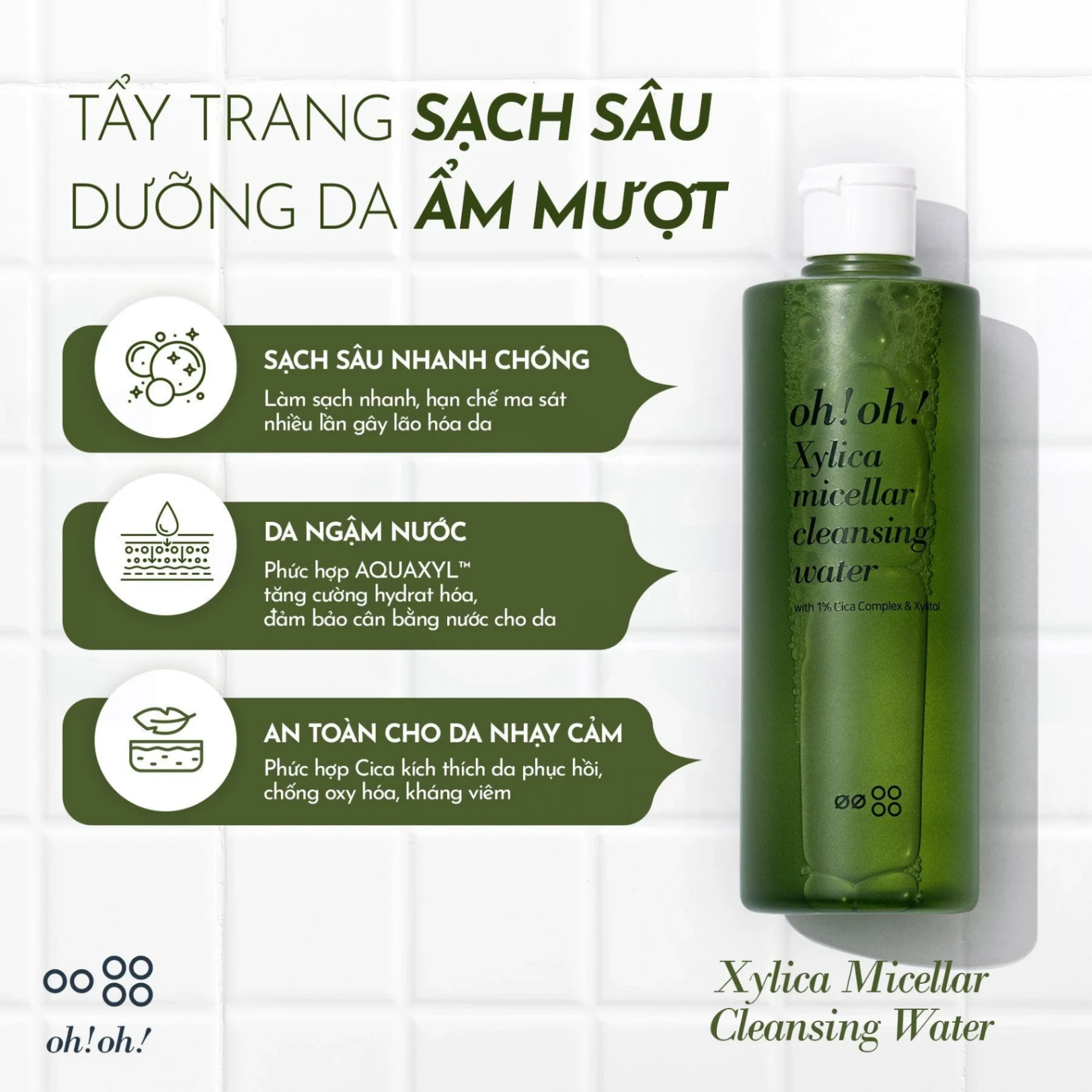 Nước Tẩy Trang oh!oh! Xylica Micellar Cleansing Water (1% Cica Complex & Xylitol) 500ml