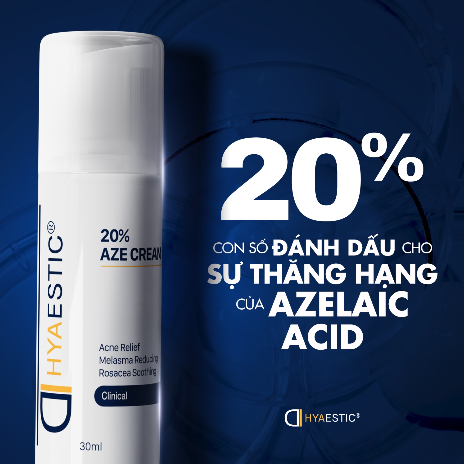 Kem điều trị mụn và nám chuyên sâu Hyaestic 20% AZE Cream chai 30ml