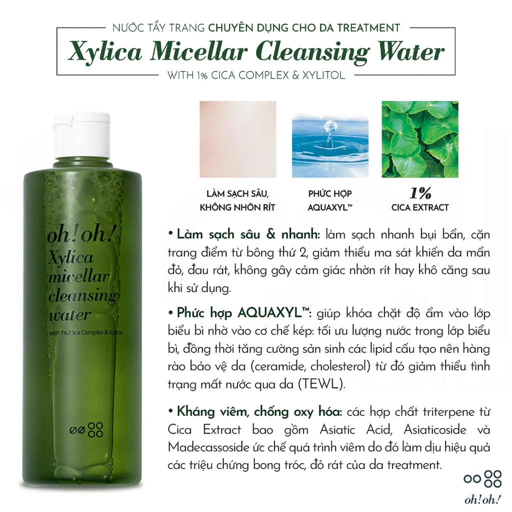 Nước Tẩy Trang oh!oh! Xylica Micellar Cleansing Water (1% Cica Complex & Xylitol) 500ml