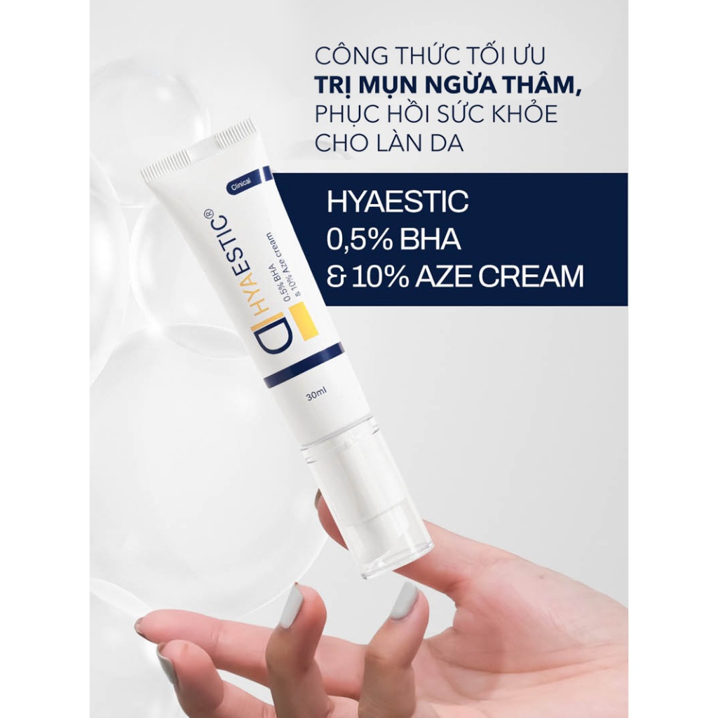 Kem dưỡng giảm mụn ngừa thâm Hyaestic 0,5% BHA & 10% Aze Cream 30ml