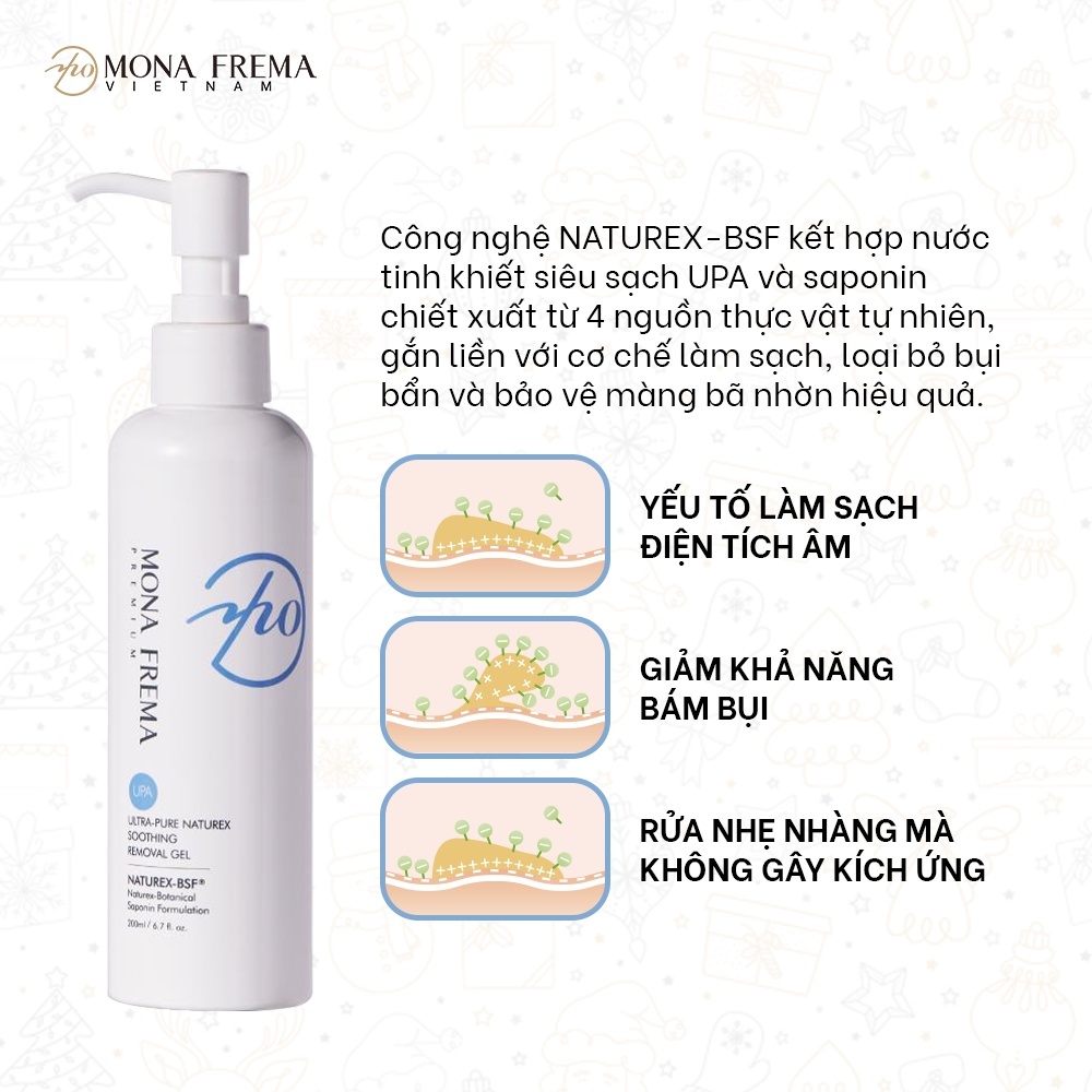 Gel Tẩy Trang Cho Da Nhạy Cảm, Da Khô Mona Frema UPA Ultra-pure Naturex Soothing Removal Gel 200ml