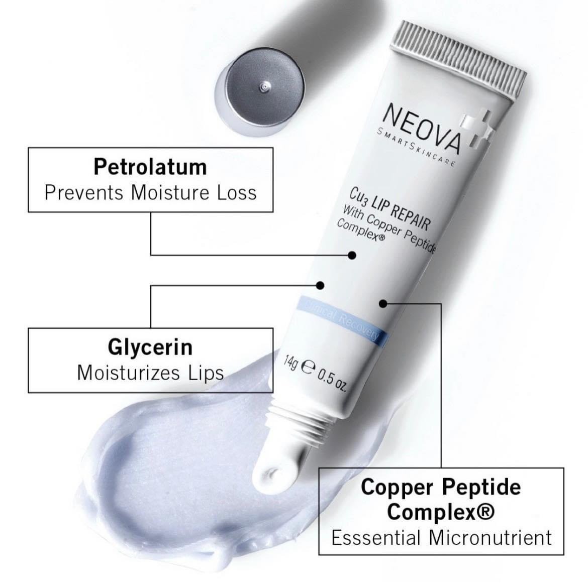 Kem dưỡng ẩm, giảm thâm, xóa nhăn và căng bóng môi Neova Cu3 Intensive Lip Repair 14g