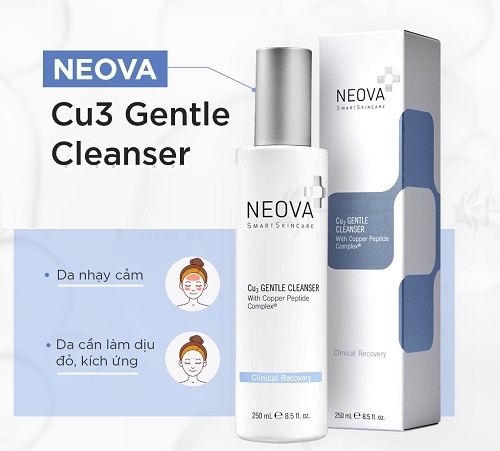 Sữa rửa mặt cho da nhạy cảm, da bị dị ứng, mẩn đỏ Neova Cu3 Gentle Cleanser 250ml