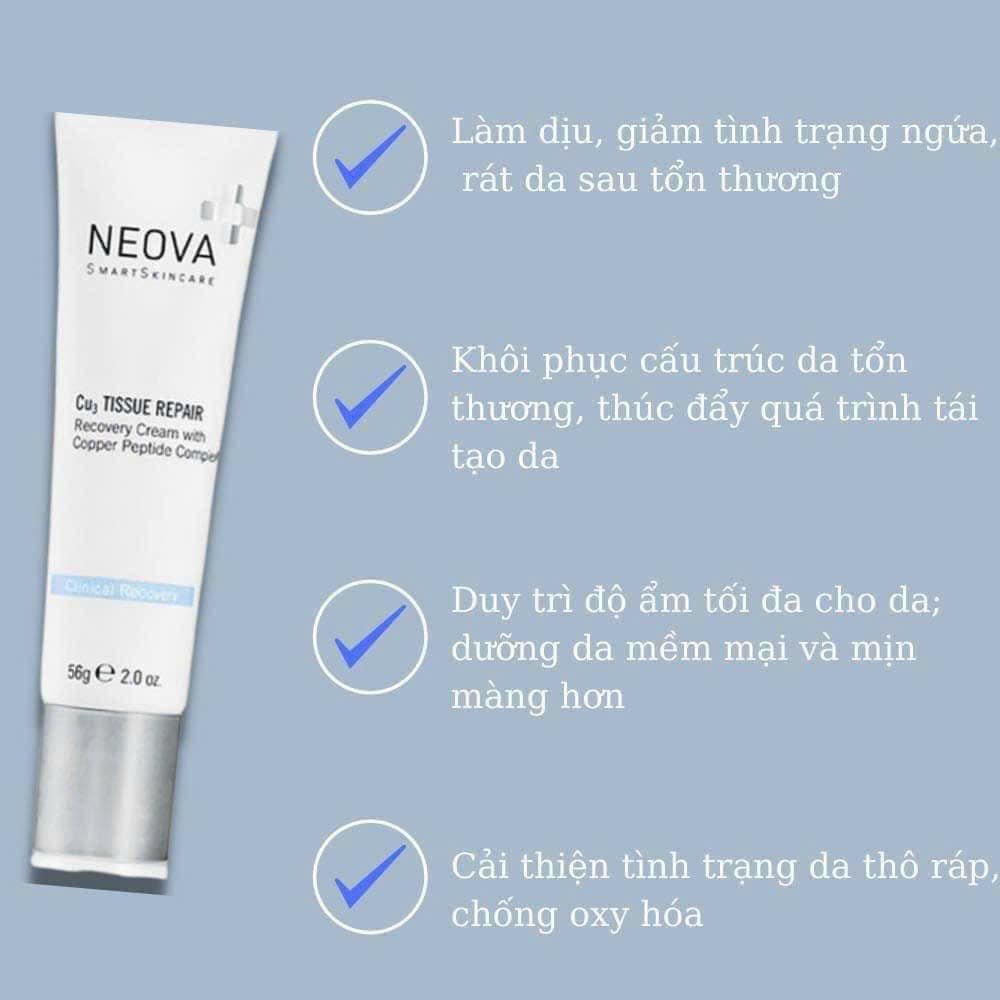 Kem dưỡng phục hồi da tổn thương sau laser, lăn kim, meso, bỏng Neova Cu3 Tissue Repair 56g