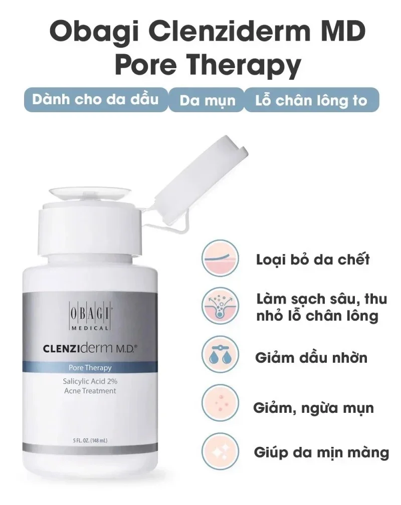 Dung dịch tẩy da chết, ngừa mụn chứa BHA Obagi Clenziderm MD Pore Therapy 148ml