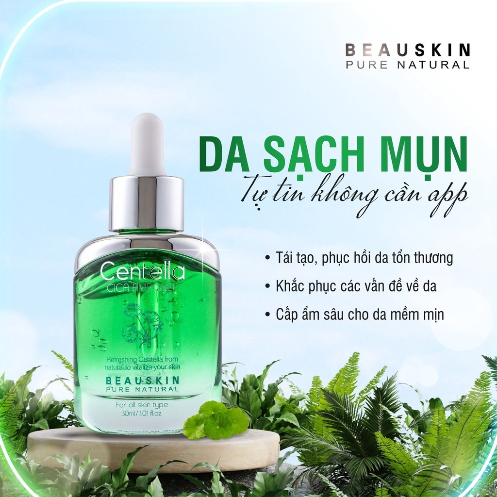 Tinh chất rau má trắng da mờ thâm BEAUSKIN Centella Cica Ampoule 30ml