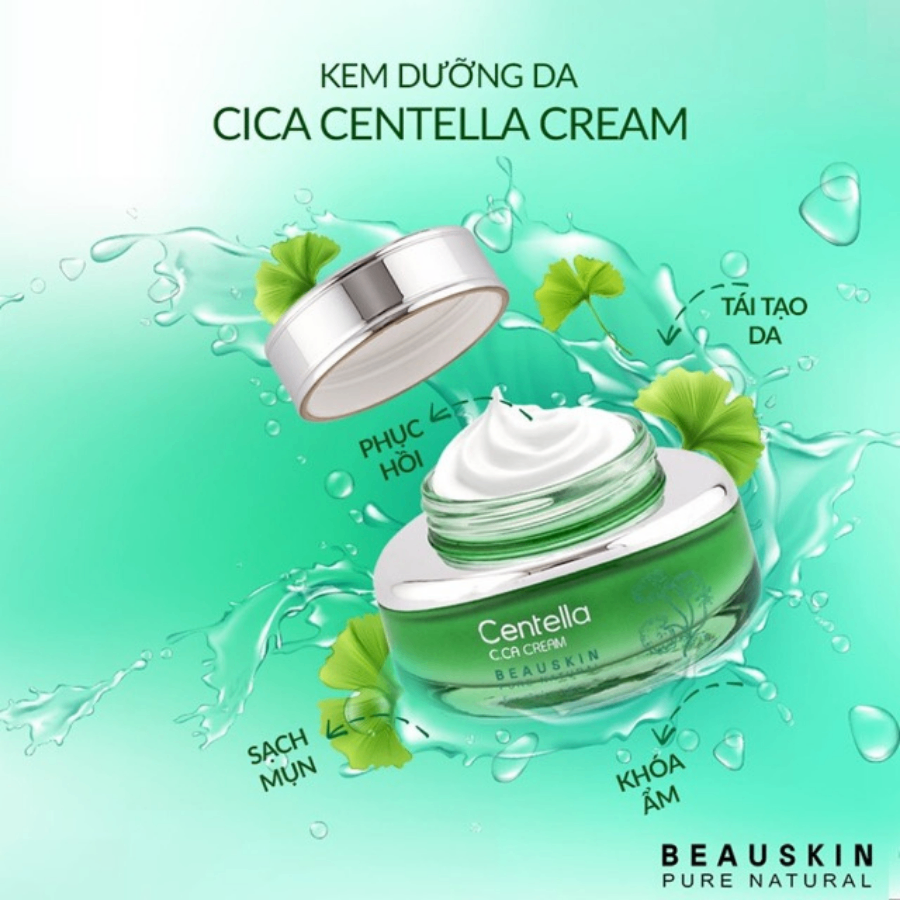 Kem dưỡng da chiết xuất rau má tái tạo phục hồi da, ngăn ngừa lão hóa BEAUSKIN Centella Cica Cream 50gr