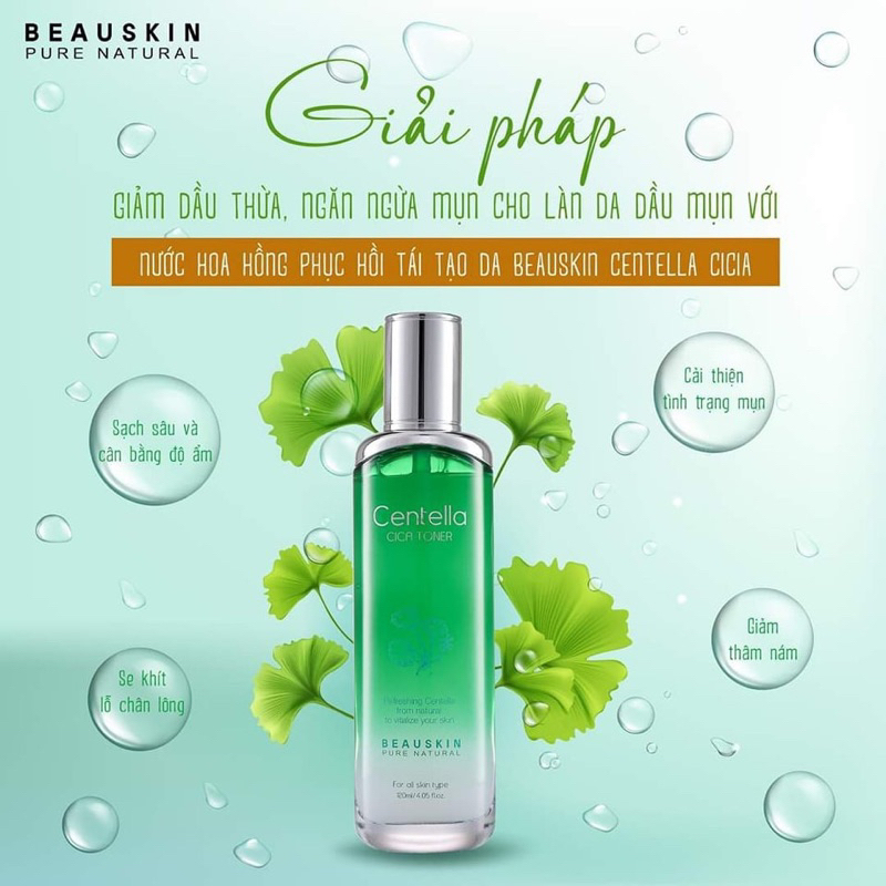 Nước hoa hồng chiết xuất rau má dưỡng ẩm trắng da BEAUSKIN Centella Cica Toner 120ml