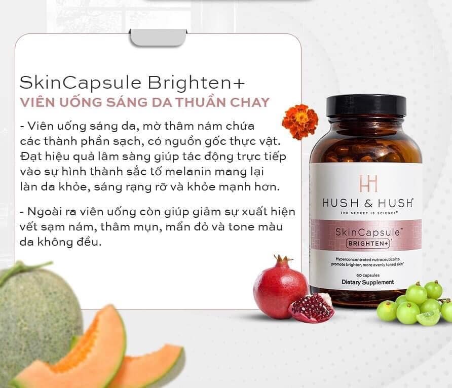 Viên Uống Trắng Da, Cải Thiện Nám Hush & Hush – Skincapsule BRIGHTEN+ lọ 60 viên