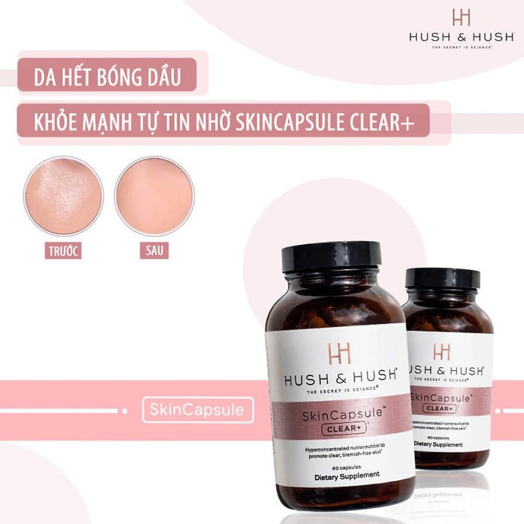 Viên uống giảm mụn Hush & Hush SkinCapsule CLEAR+ lọ 60 viên