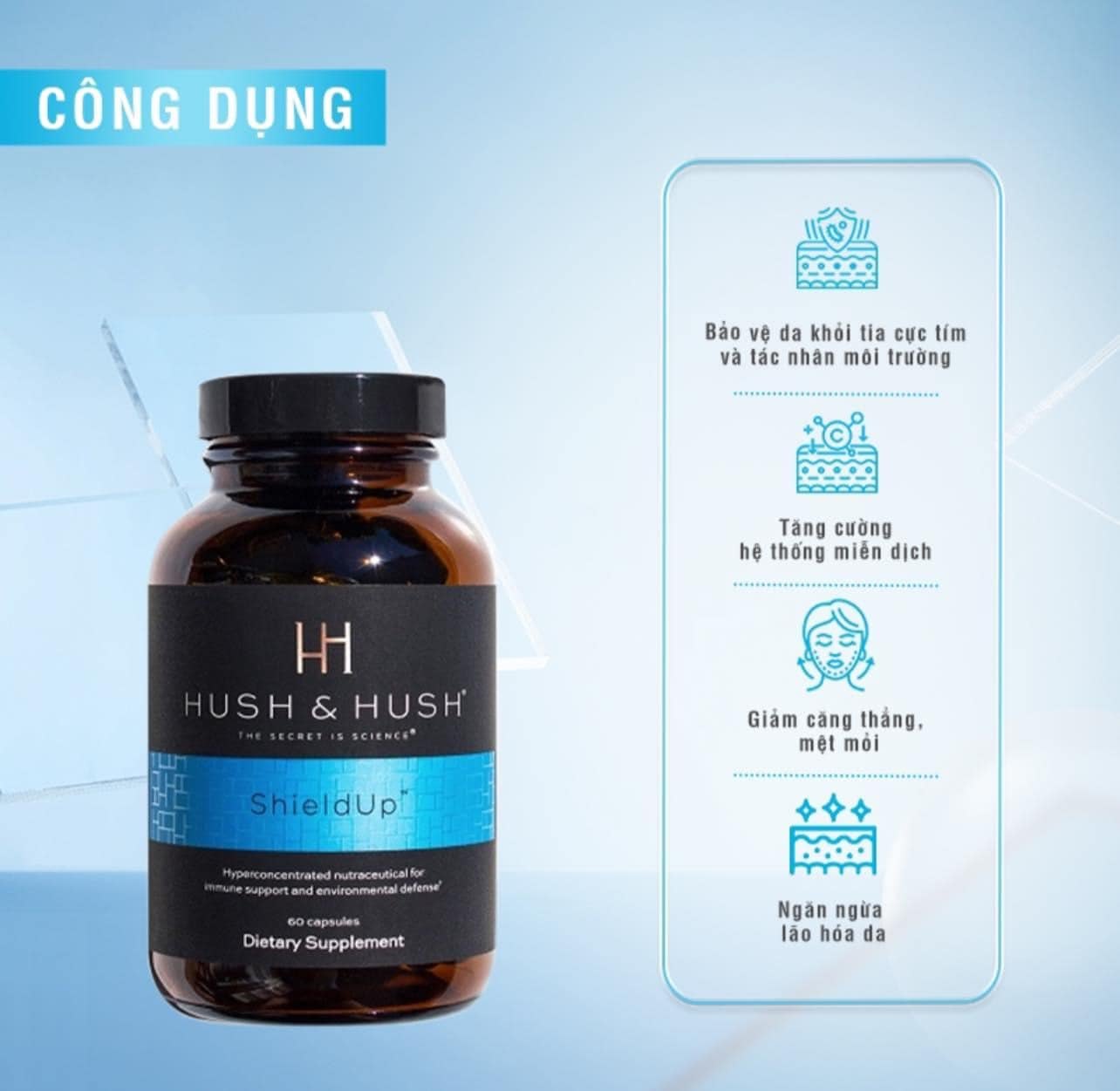 Viên uống chống nắng Hush & Hush – Shield Up lọ 60 viên