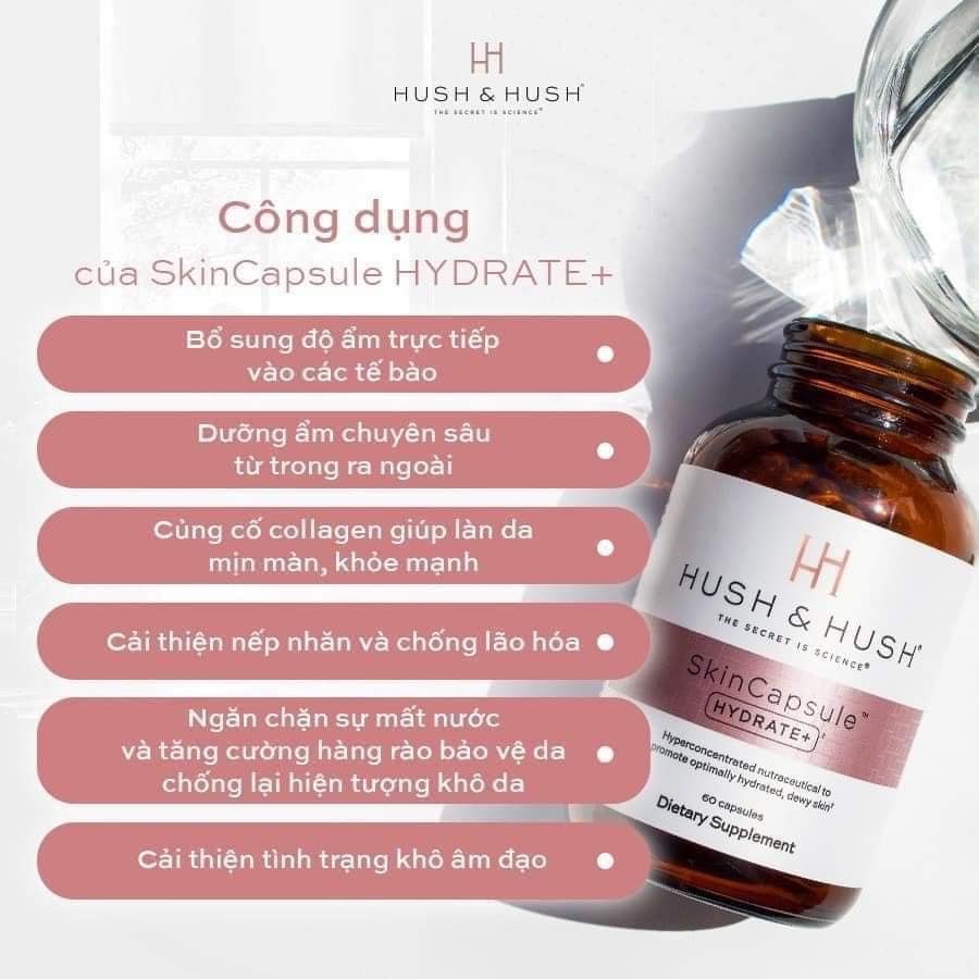 Viên uống cấp ẩm Hush & Hush SkinCapsule Hydrate lọ 60 viên