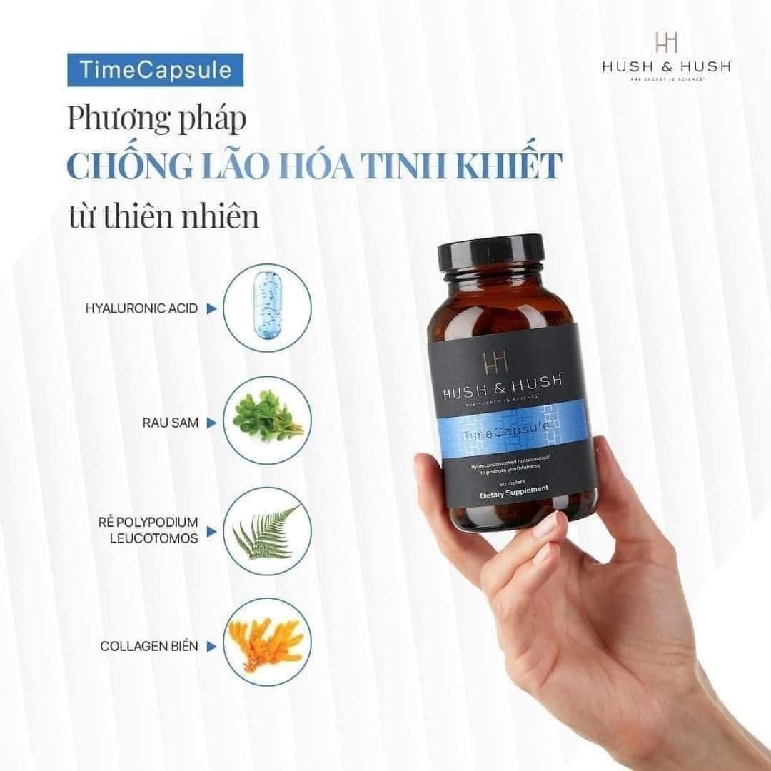 Viên uống chống lão hoá , giảm mờ thâm nám, giảm nhăn, căng da Hush&Hush – TimeCapsule lọ 60 viên