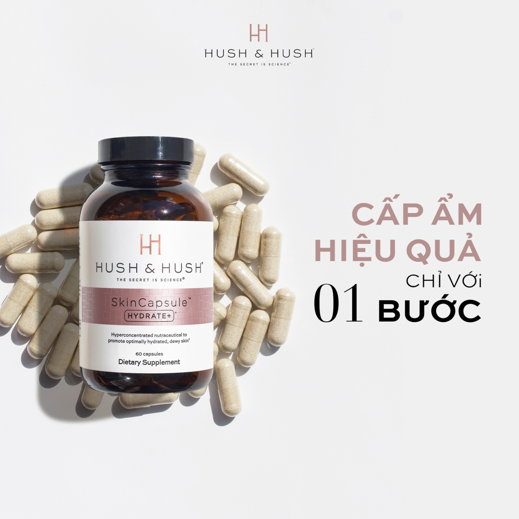 Viên uống cấp ẩm Hush & Hush SkinCapsule Hydrate lọ 60 viên