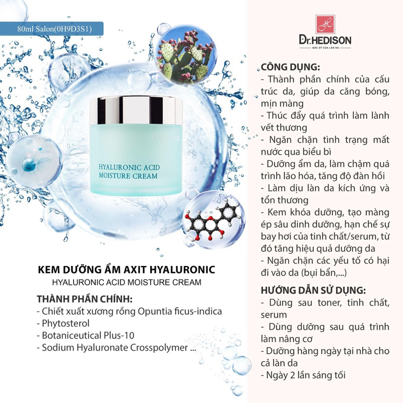 Kem dưỡng ẩm Dr.Hedison Hyaluronic Acid Moisture Cream 80ml