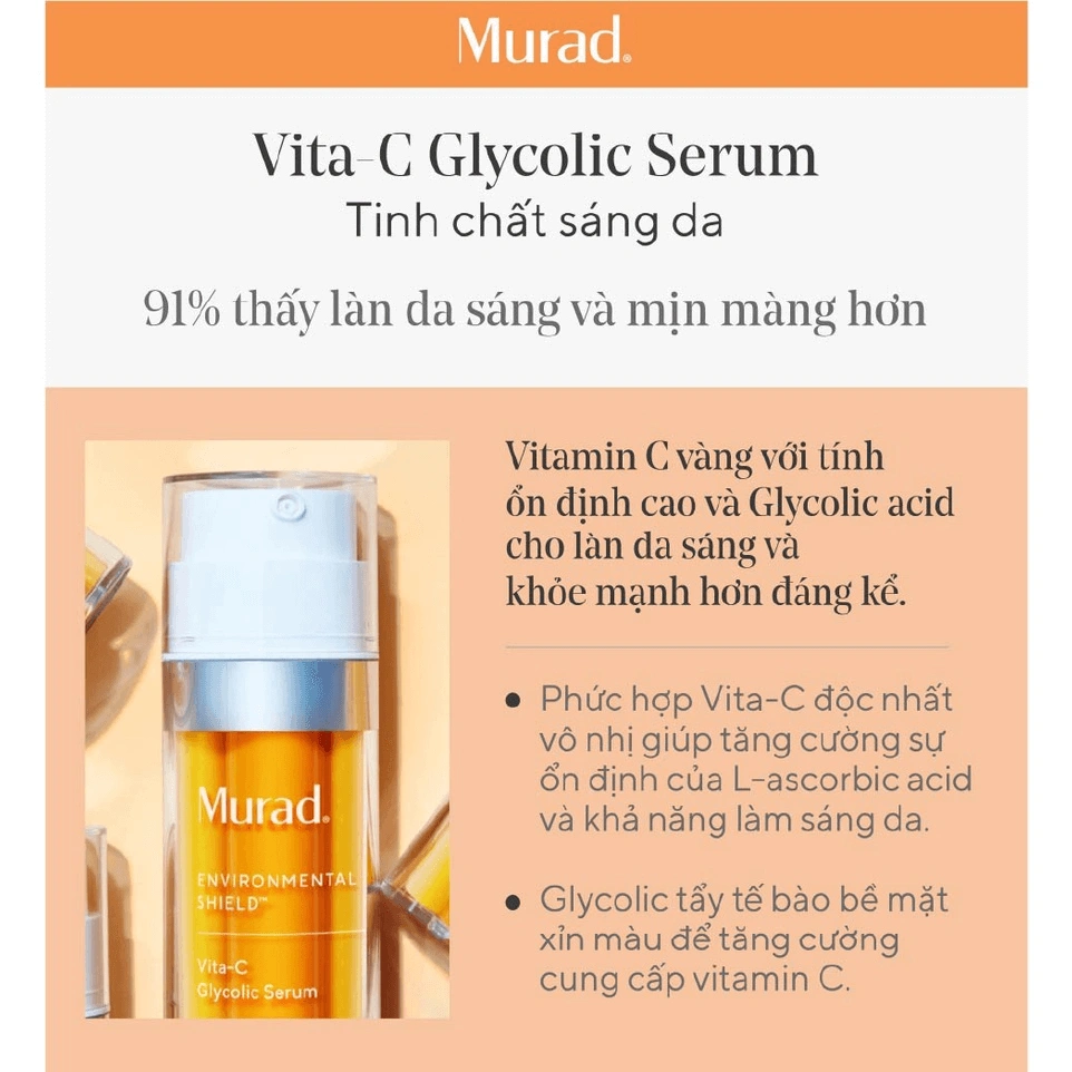 Tinh chất hỗ trợ sáng da, làm đều màu da Murad Vita-C Glycolic Serum 30ml