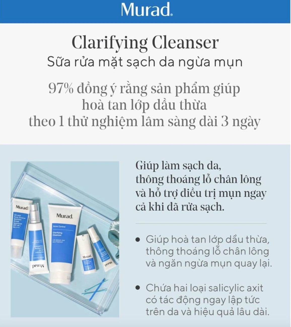 Gel Rửa Mặt Sạch Da Ngừa Mụn Murad Clarifying Cleanser 200ml