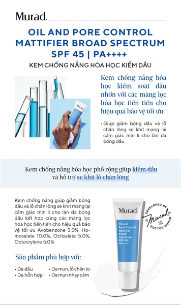 Kem Dưỡng Kiềm Dầu & Chống Nắng Murad Oil And Pore Control Mattifier SPF45 Pa++++ 50ml