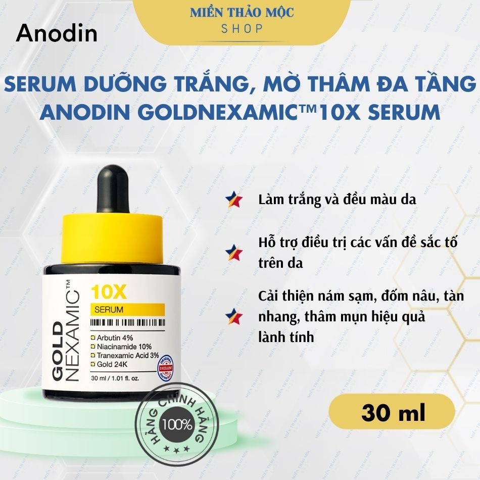 Serum trắng da mờ thâm nám đa tầng Anodin GOLDNEXAMIC 10X Serum 30ml