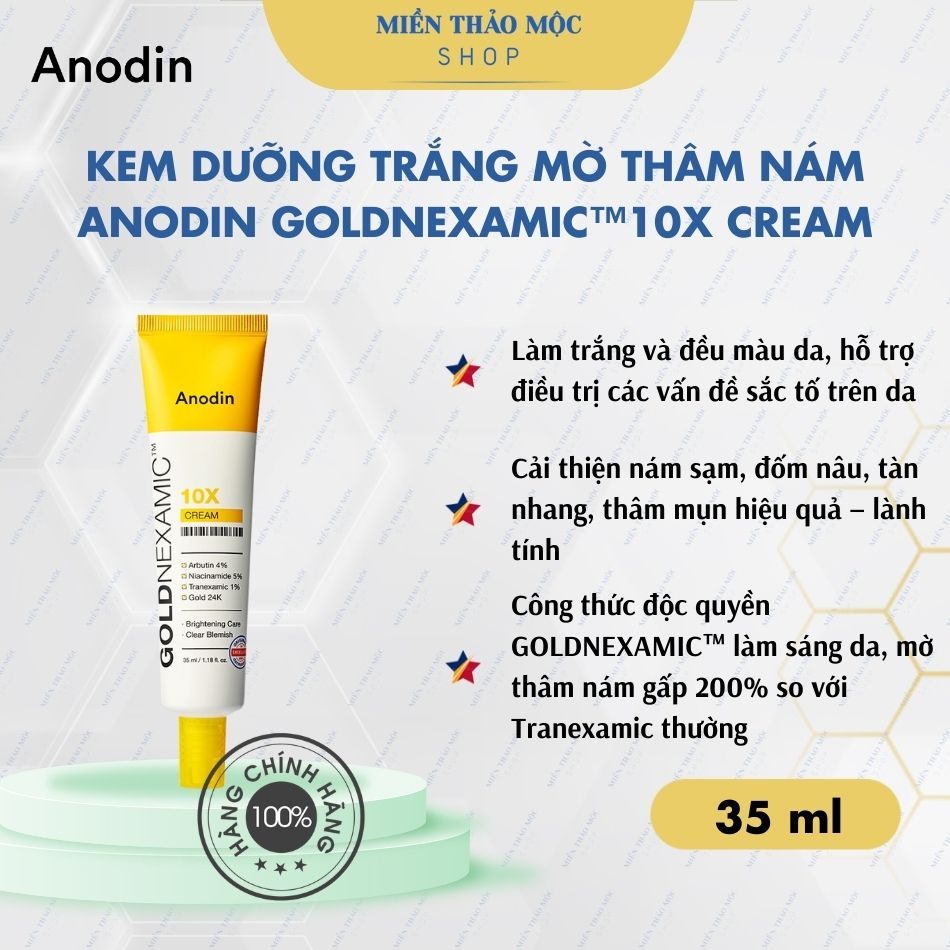 Kem dưỡng trắng mờ thâm nám đa tầng Anodin GOLDNEXAMIC 10X Cream 35ml