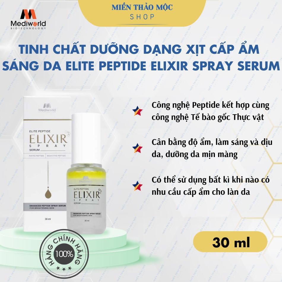 Tinh chất dưỡng dạng xịt cấp ẩm sáng da Mediworld Elite Peptide Elixir Spray Serum