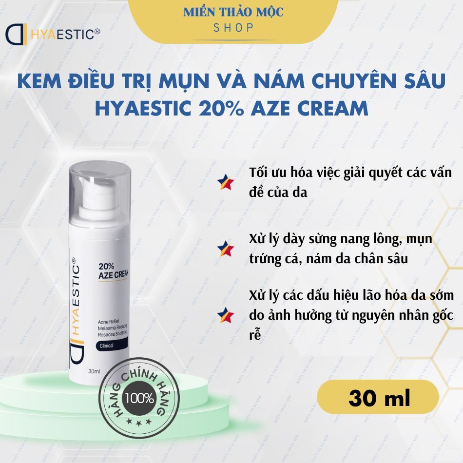 Kem điều trị mụn và nám chuyên sâu Hyaestic 20% AZE Cream chai 30ml