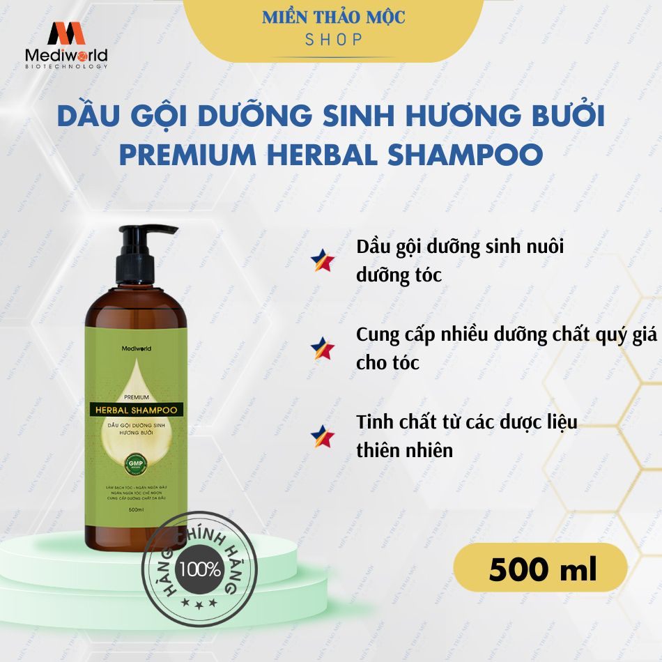 Dầu gội công nghệ sinh học Premium Herbal Shampoo Mediworld - Hương Bưởi 500ml