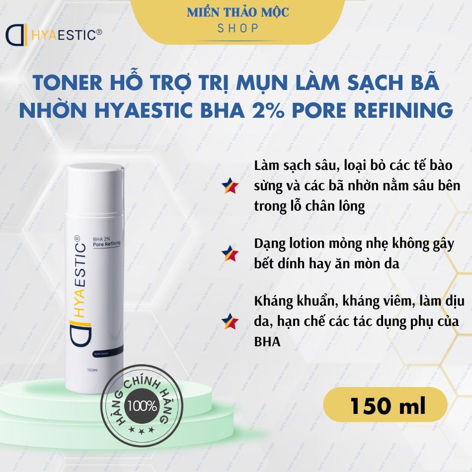 Toner hỗ trợ trị mụn làm sạch bã nhờn Hyaestic BHA 2% Pore Refining 150ml