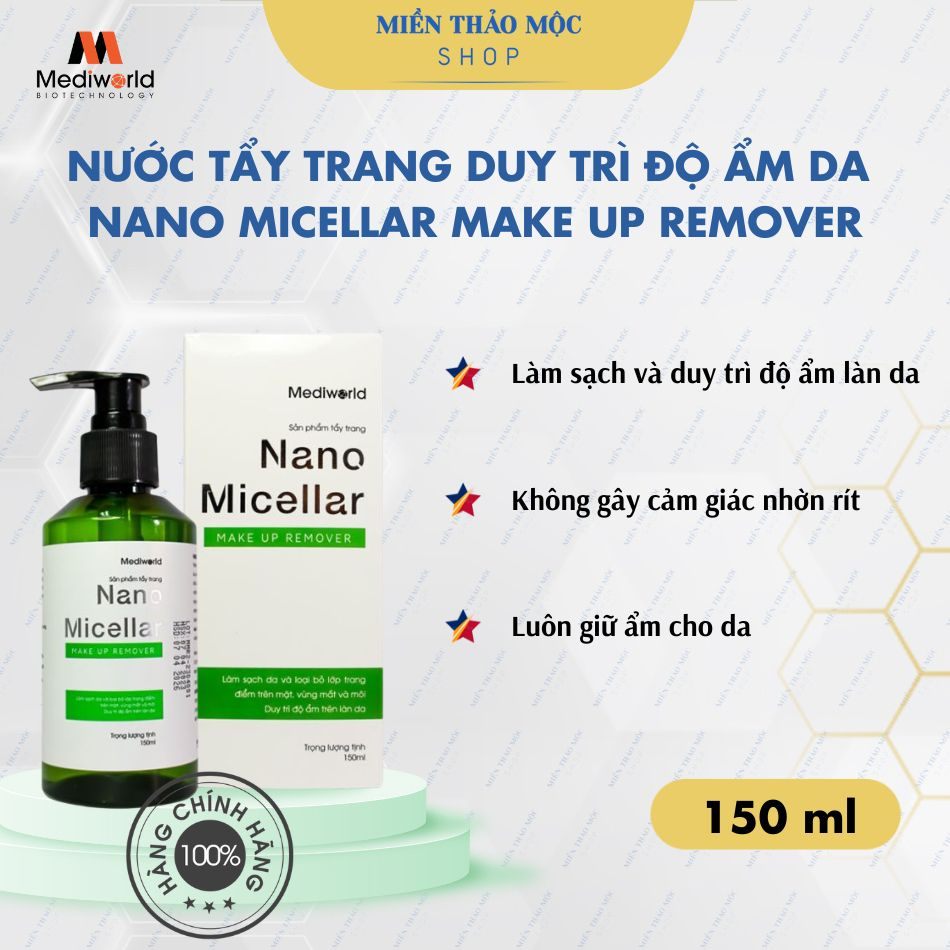 Nước tẩy trang làm sạch và duy trì độ ẩm làn da NANO MICELLAR MAKE UP REMOVER Mediworld