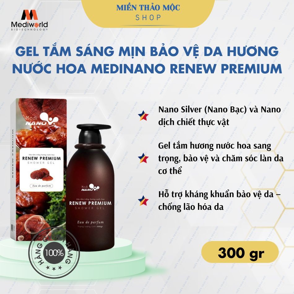 Gel tắm cao cấp dưỡng ẩm, mịn da, trắng sáng da Renew Premium Shower Gel Mediworld