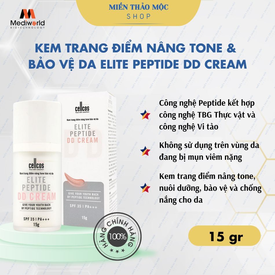 Kem trang điểm nâng tone bảo vệ da Mediworld Elite Peptide DD Cream 15g