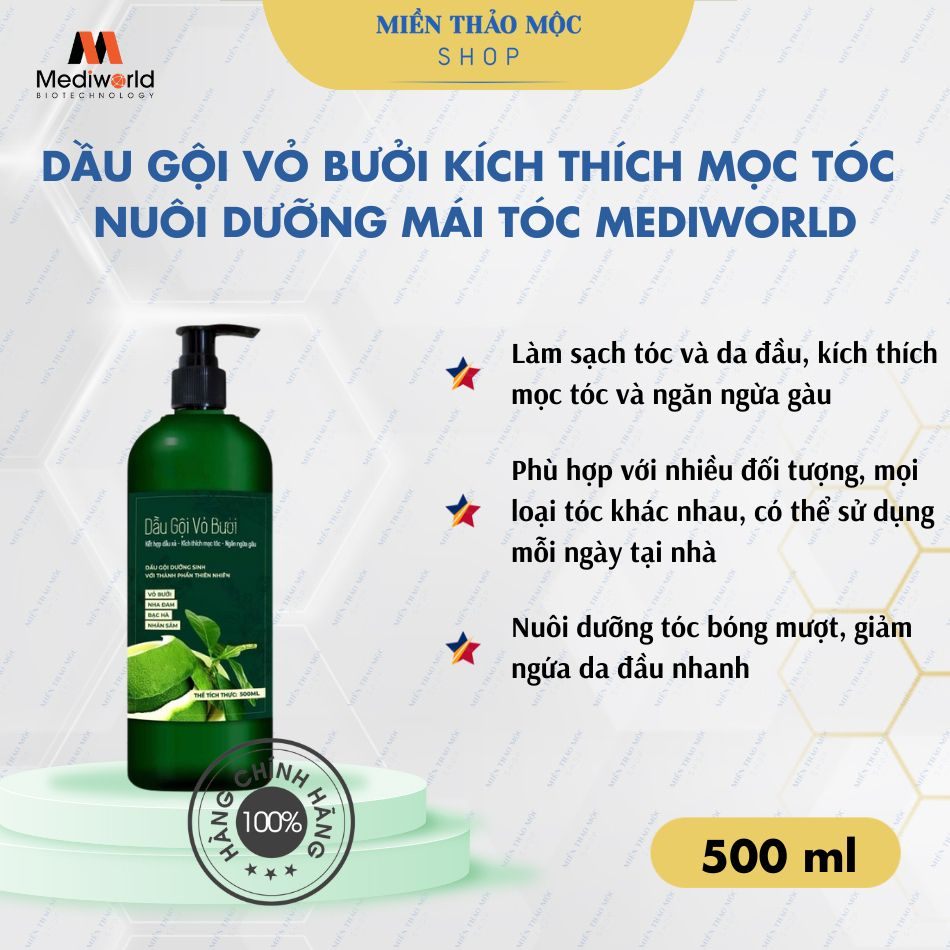 Dầu gội vỏ bưởi kích thích mọc tóc và nuôi dưỡng mái tóc - MEDIWORLD 500ml