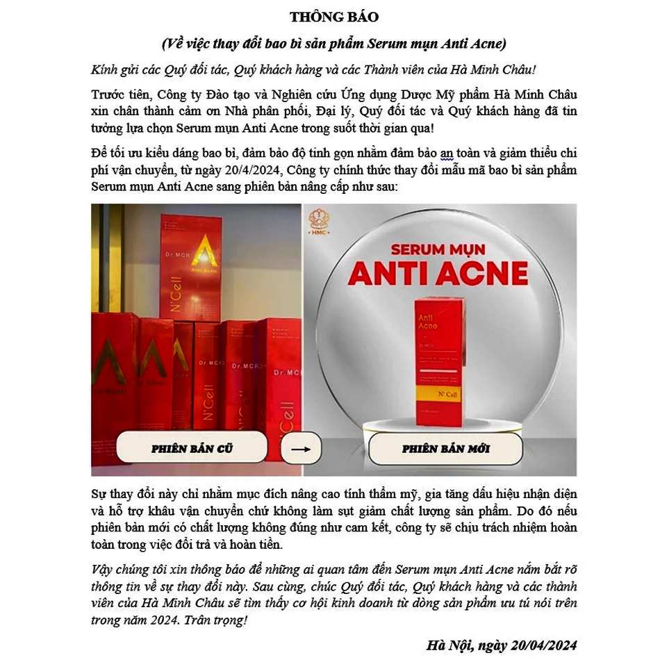 Tinh chất serum mờ thâm nám N'cell Anti Acne 10ml