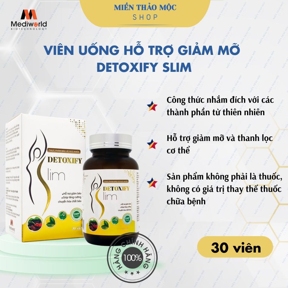 Viên uống hỗ trợ giảm béo Mediworld Detoxify Slim hộp 30 viên