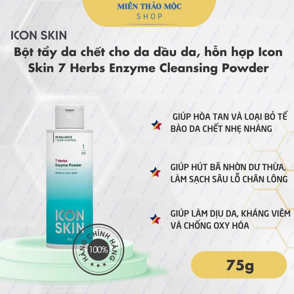 Bột tẩy da chết cho da dầu da, hỗn hợp Icon Skin 7 Herbs Enzyme Cleansing Powder