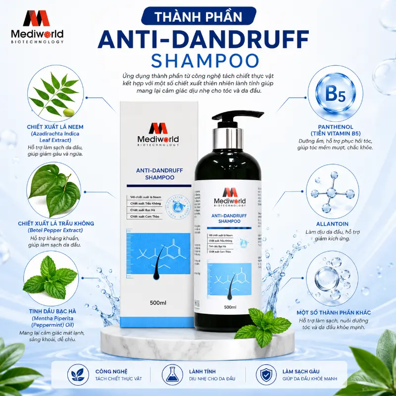 Dầu Gội Hỗ Trợ Giảm Gàu Và Dầu Thừa Anti-Dandruff Shampoo Mediworld 500ml