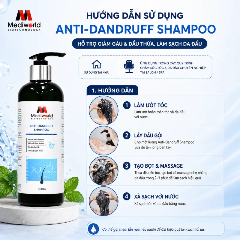 Dầu Gội Hỗ Trợ Giảm Gàu Và Dầu Thừa Anti-Dandruff Shampoo Mediworld 500ml