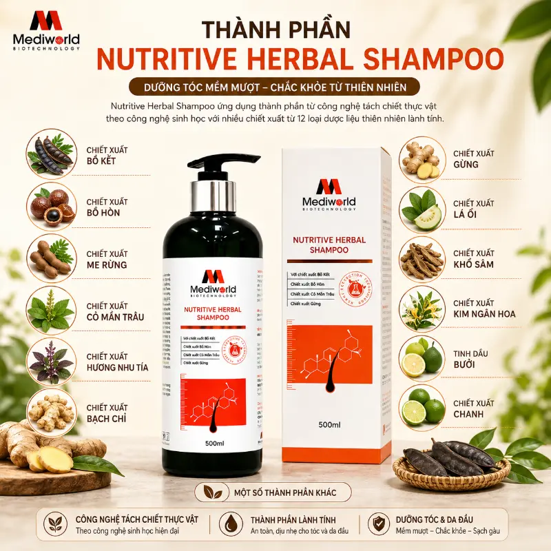 Dầu Gội Thảo Dược Dưỡng Tóc Mềm Mượt Nutritive Herbal Shampoo Mediworld 500ml