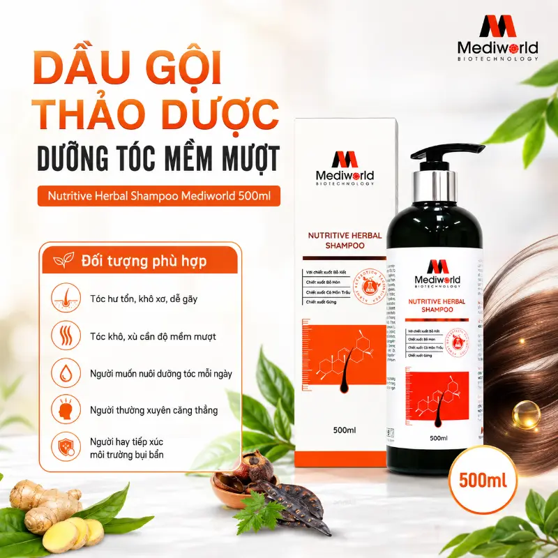 Dầu Gội Thảo Dược Dưỡng Tóc Mềm Mượt Nutritive Herbal Shampoo Mediworld 500ml
