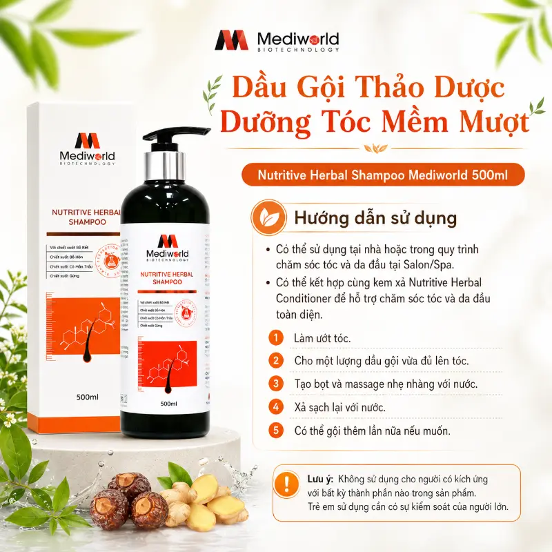Dầu Gội Thảo Dược Dưỡng Tóc Mềm Mượt Nutritive Herbal Shampoo Mediworld 500ml