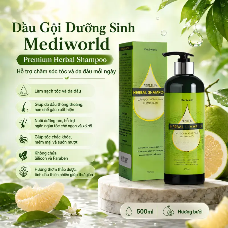 Dầu gội công nghệ sinh học Mediworld Premium Herbal Shampoo - hương Bưởi 500ml
